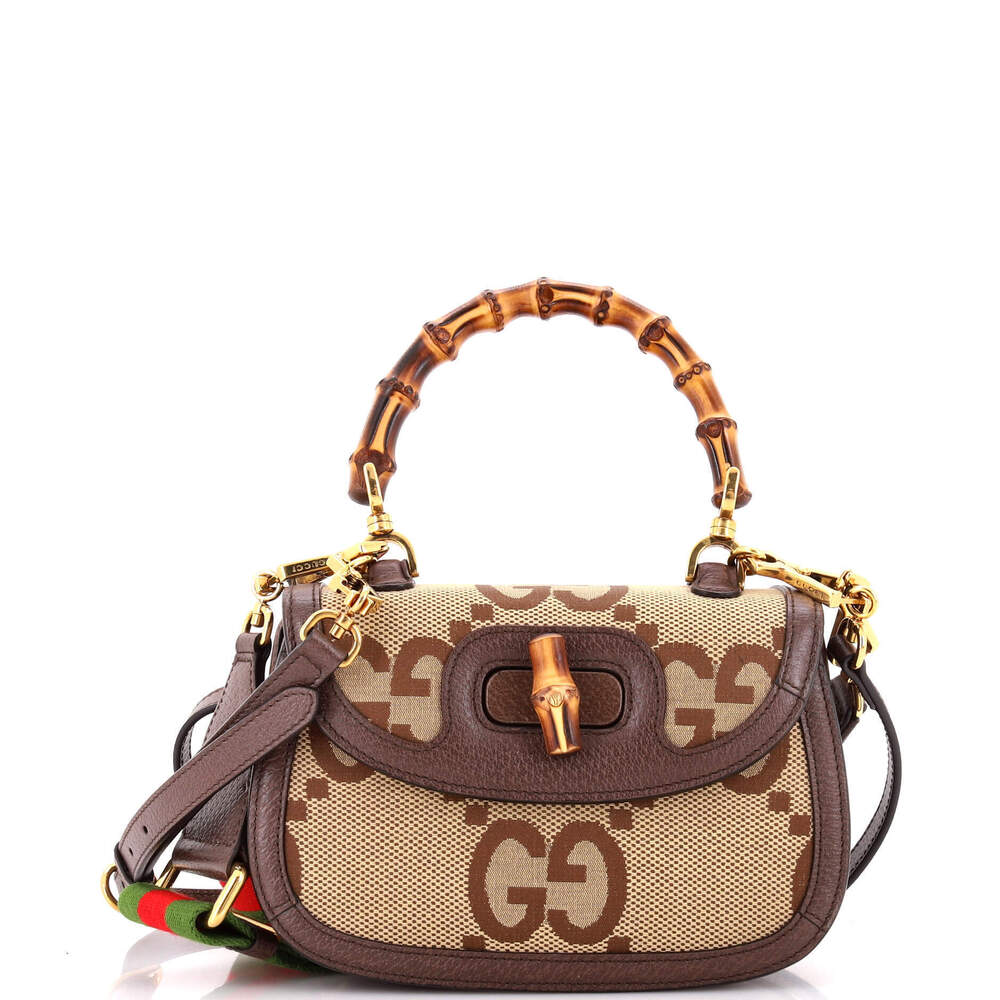 Gucci Small Bamboo 1947 Top Handle Bag Jumbo GG Canvas